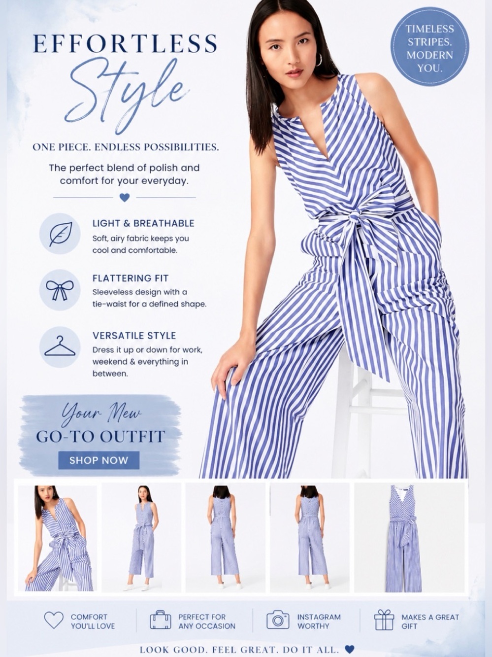 J.Crew V-neck Jumpsuit Striped cotton Poplins